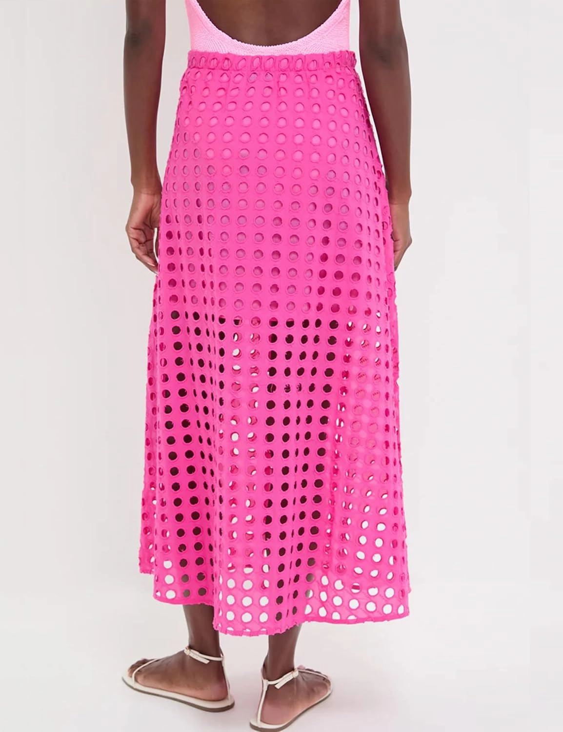 Fiona Jolin 2025 Women Summer Casual Eyelet Bohemian Maxi Skirt Beach Long Skirt with Mini Underneath