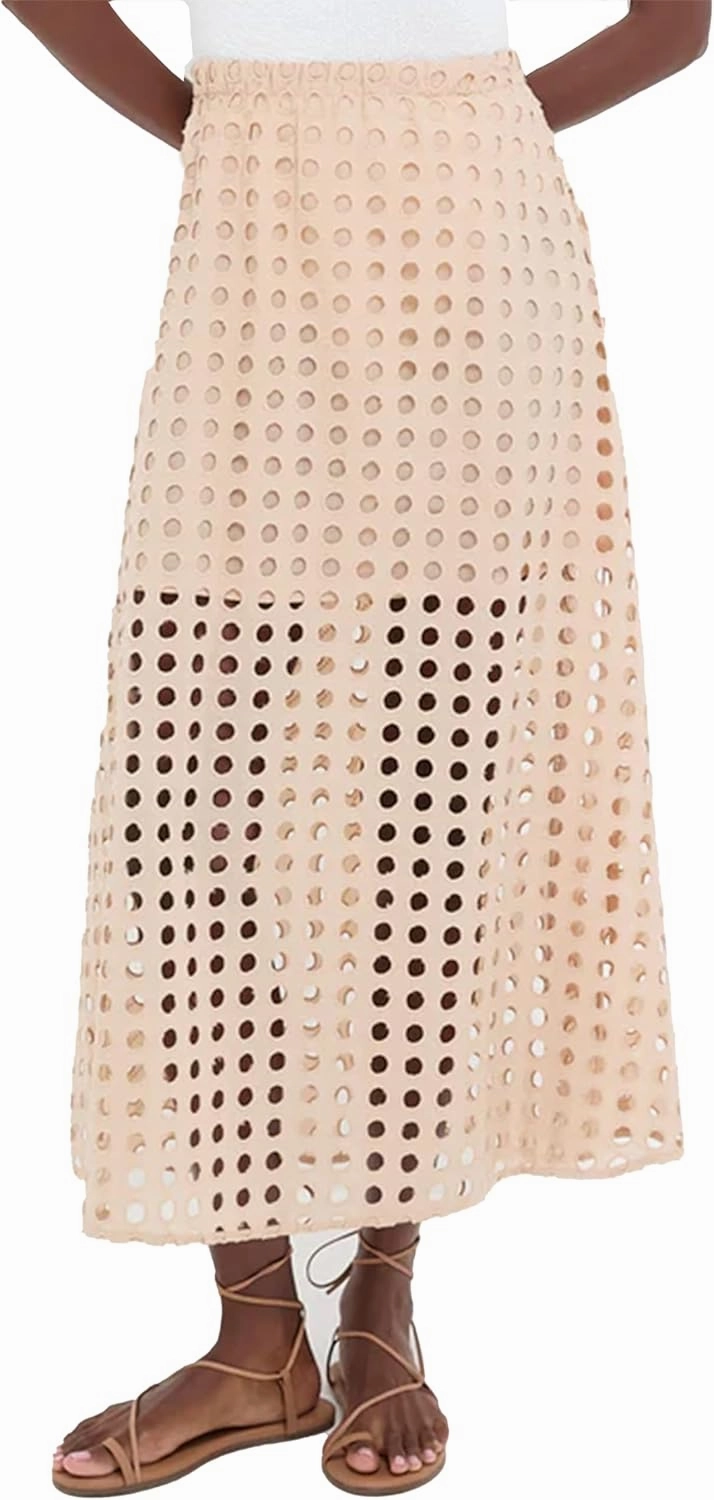 Fiona Jolin 2025 Women Summer Casual Eyelet Bohemian Maxi Skirt Beach Long Skirt with Mini Underneath