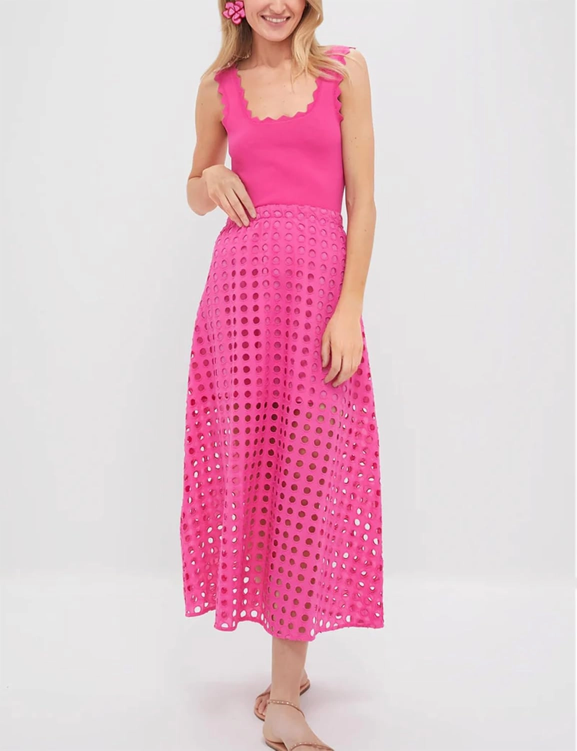Fiona Jolin 2025 Women Summer Casual Eyelet Bohemian Maxi Skirt Beach Long Skirt with Mini Underneath