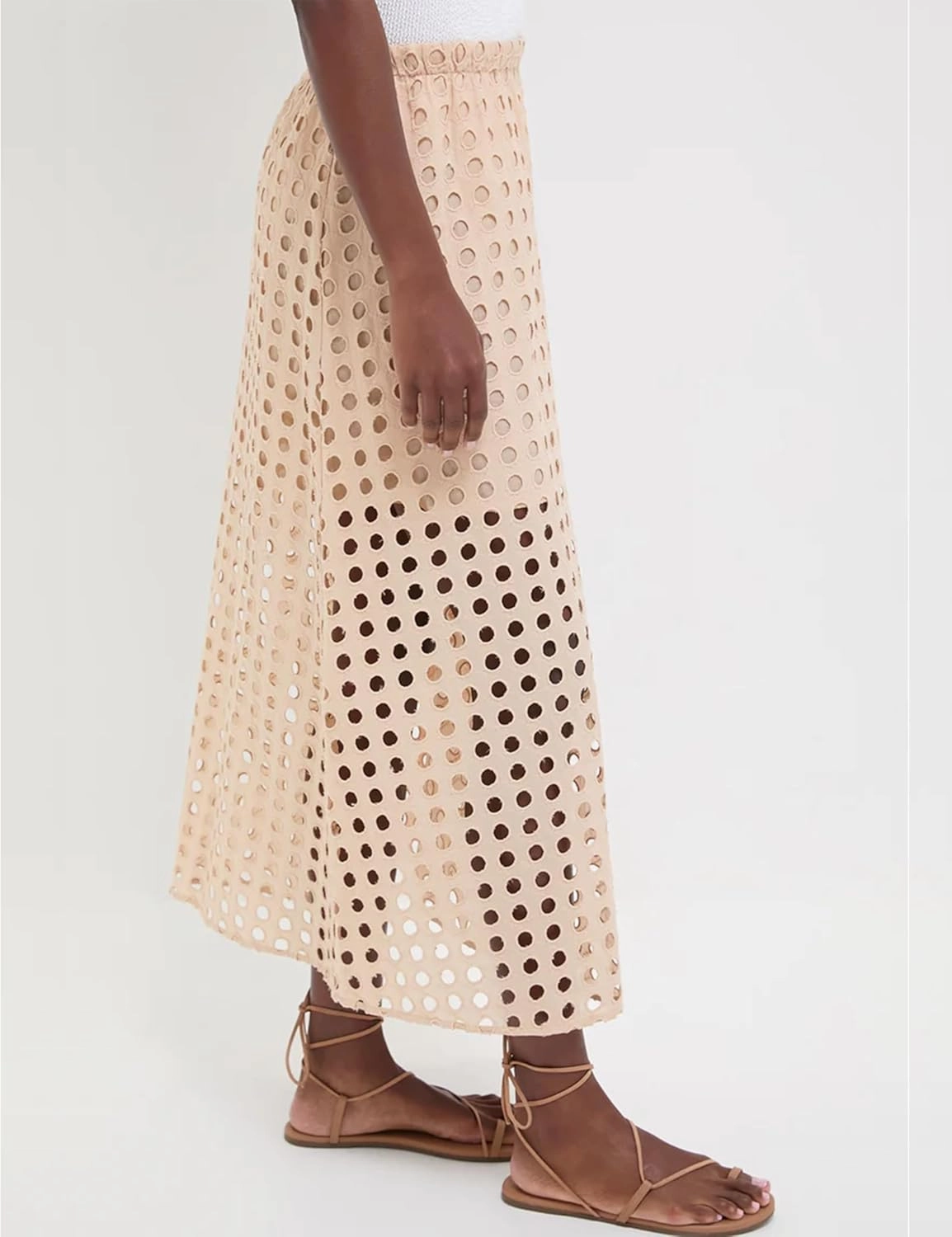 Fiona Jolin 2025 Women Summer Casual Eyelet Bohemian Maxi Skirt Beach Long Skirt with Mini Underneath