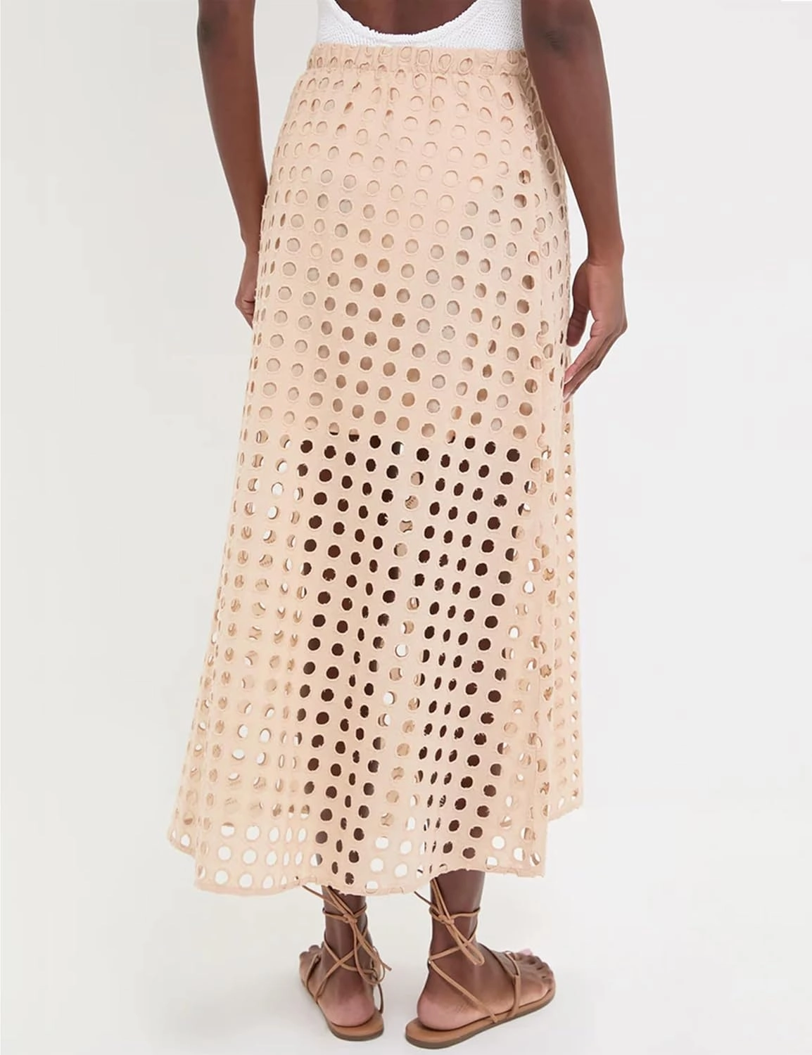 Fiona Jolin 2025 Women Summer Casual Eyelet Bohemian Maxi Skirt Beach Long Skirt with Mini Underneath
