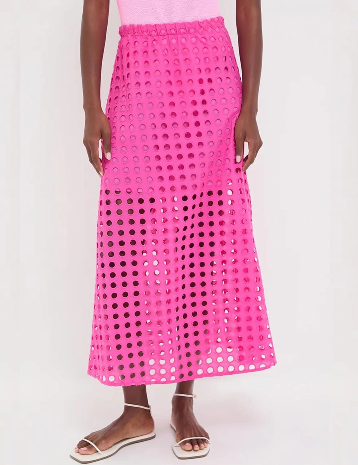 Fiona Jolin 2025 Women Summer Casual Eyelet Bohemian Maxi Skirt Beach Long Skirt with Mini Underneath