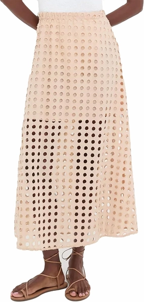 Fiona Jolin 2025 Women Summer Casual Eyelet Bohemian Maxi Skirt Beach Long Skirt with Mini Underneath