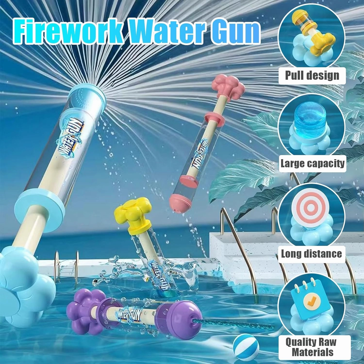 Firework Water Gun, Romantic Fireworks Style Water Spray Toy for Couples, High Pressure Pull-Out Sprinkler Spray Toys for Bathing (Purple and Blue)