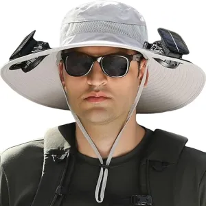 Fishing Hat with Built in Fan,Fishing Hats with Solar Powered Fans,UPF 50  Ultralight Wide Brim
