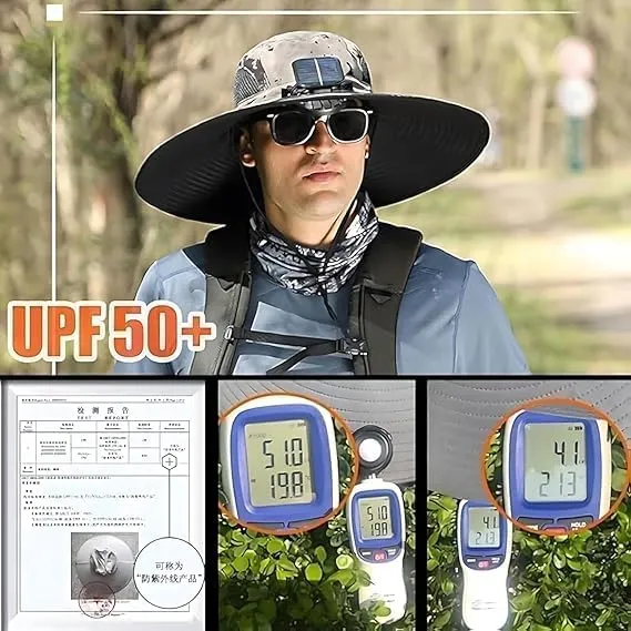 Fishing Hat with Built in Fan,Fishing Hats with Solar Powered Fans,UPF 50  Ultralight Wide Brim
