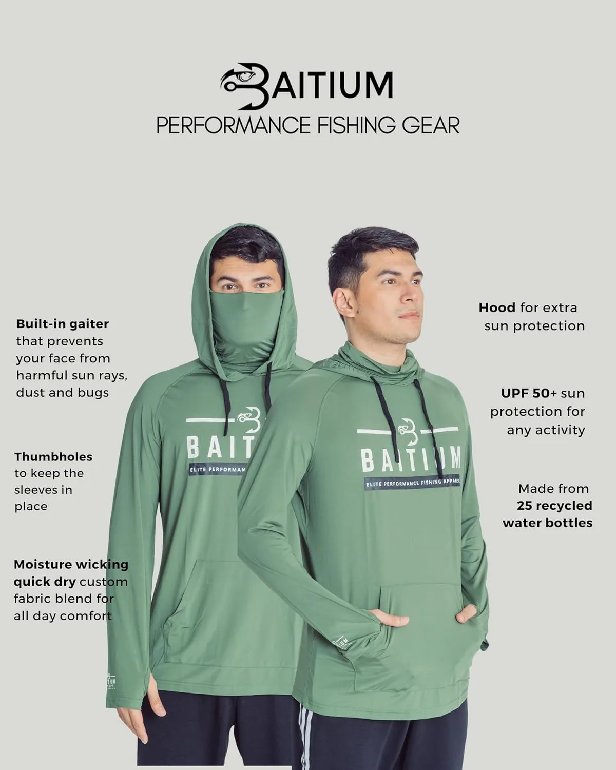 Fishing Shirts for Men,UPF50 Hooded Long Sleeve with Gaiter, Sun Protection Dry Fit Apparel, Face Mask, Fishing Clothes