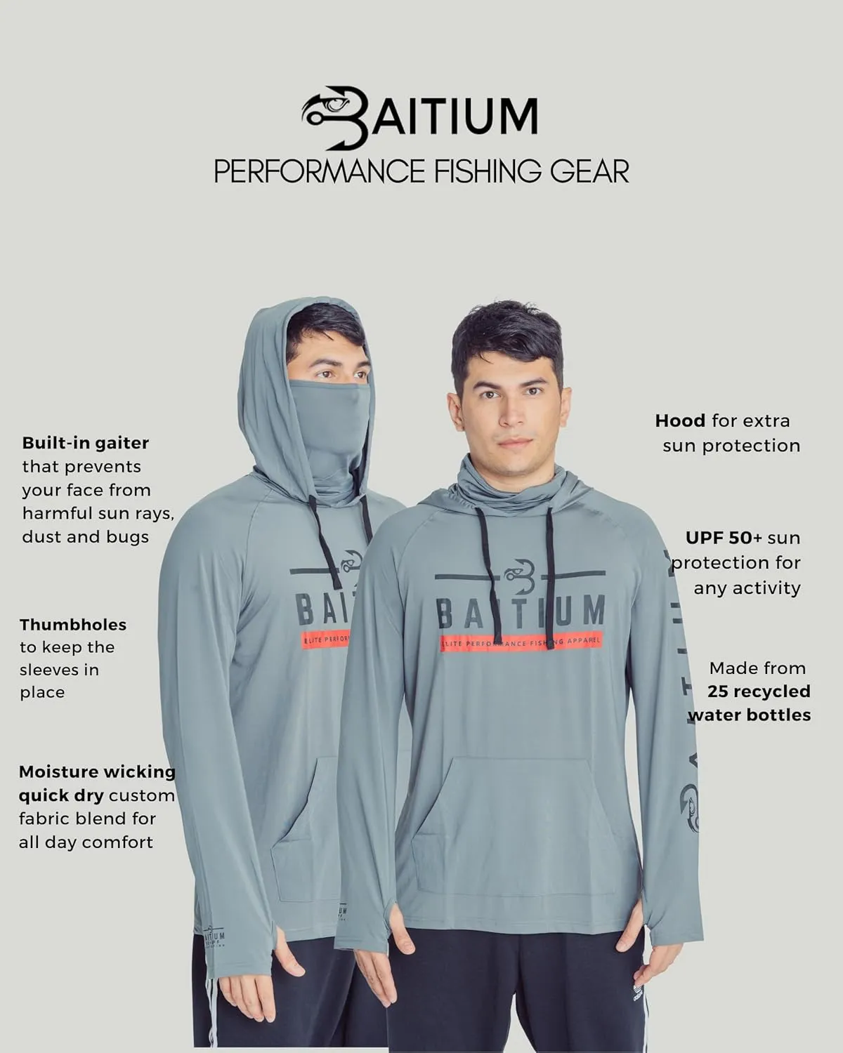 Fishing Shirts for Men,UPF50 Hooded Long Sleeve with Gaiter, Sun Protection Dry Fit Apparel, Face Mask, Fishing Clothes