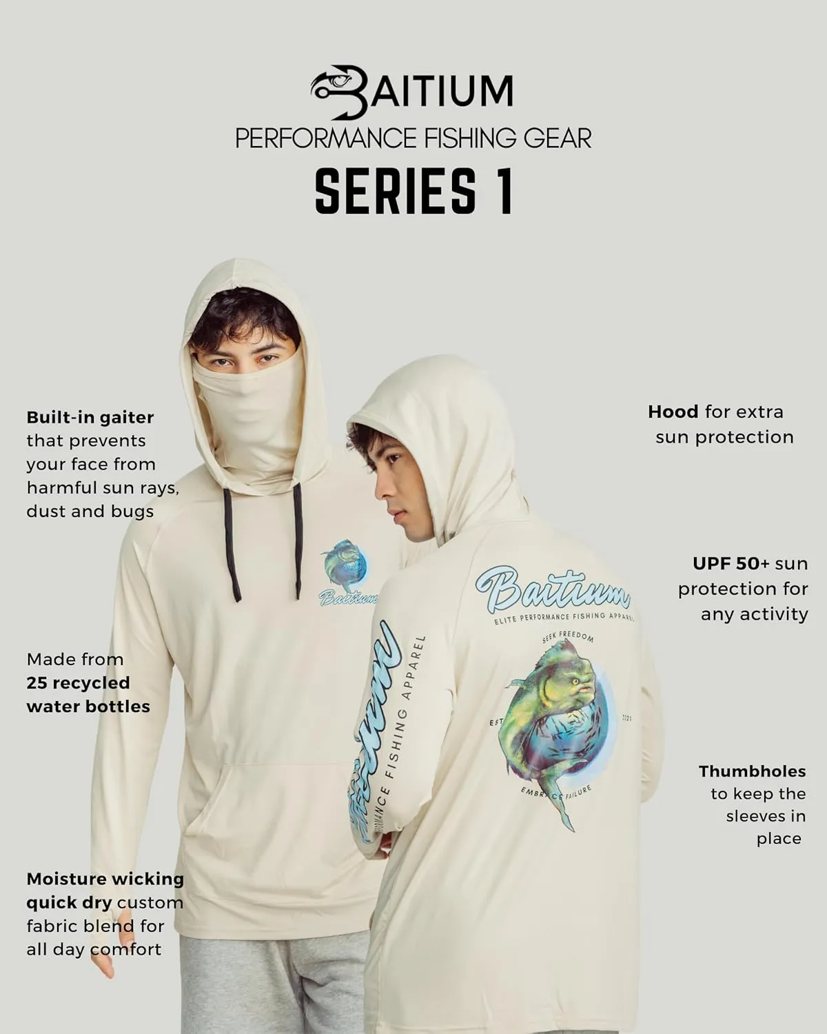 Fishing Shirts for Men,UPF50 Hooded Long Sleeve with Gaiter, Sun Protection Dry Fit Apparel, Face Mask, Fishing Clothes