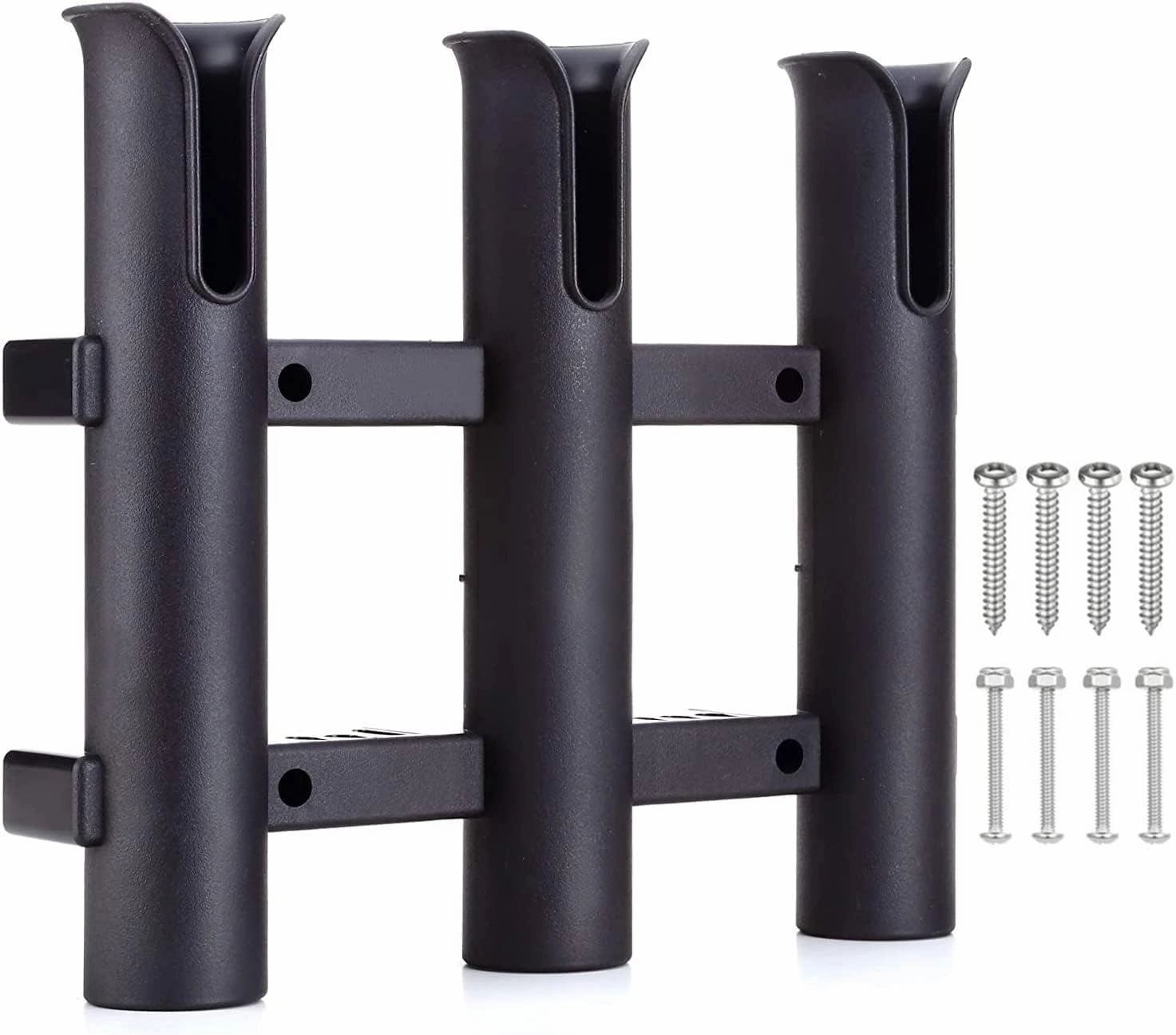 Fishing Rod Holder Bracket, Tube 3 Rod Rack, Fishing Rod for Boat Kayak Garage Storage or Truck with Screws Side-Mount (Black)