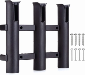 Fishing Rod Holder Bracket, Tube 3 Rod Rack, Fishing Rod for Boat Kayak Garage Storage or Truck with Screws Side-Mount (Black)