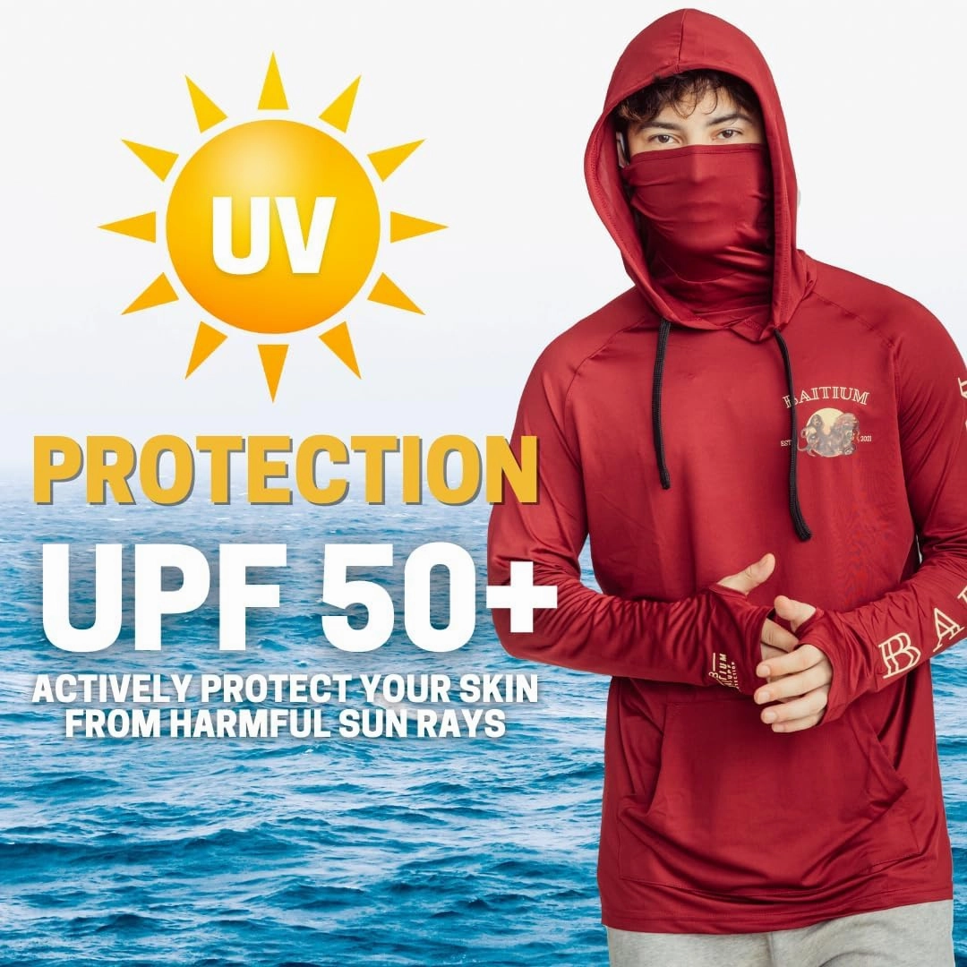 Fishing Shirts for Men,UPF50 Hooded Long Sleeve with Gaiter, Sun Protection Dry Fit Apparel, Face Mask, Fishing Clothes