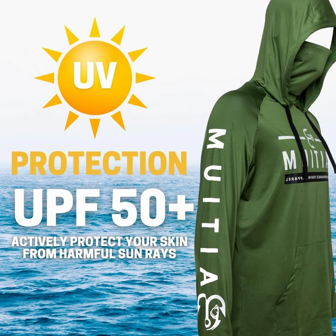 Fishing Shirts for Men,UPF50 Hooded Long Sleeve with Gaiter, Sun Protection Dry Fit Apparel, Face Mask, Fishing Clothes