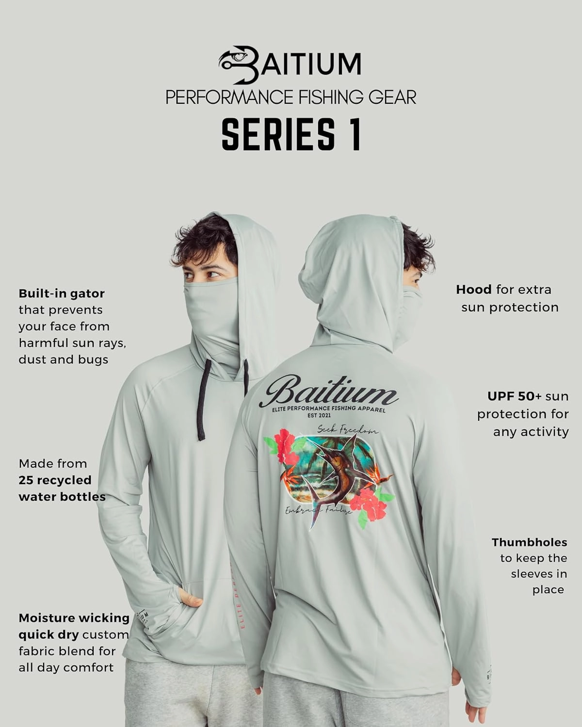 Fishing Shirts for Men,UPF50 Hooded Long Sleeve with Gaiter, Sun Protection Dry Fit Apparel, Face Mask, Fishing Clothes