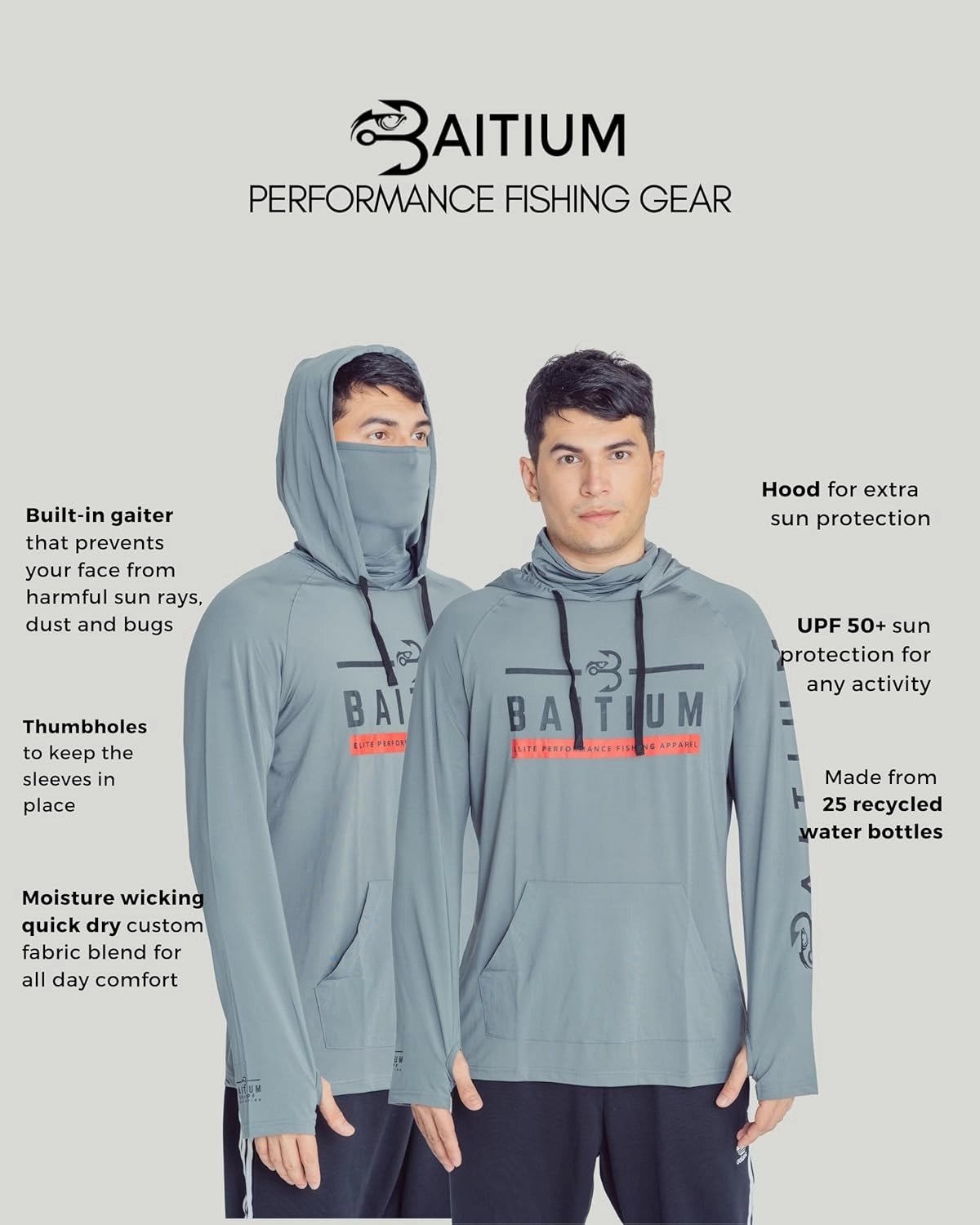 Fishing Shirts for Men,UPF50 Hooded Long Sleeve with Gaiter, Sun Protection Dry Fit Apparel, Face Mask, Fishing Clothes