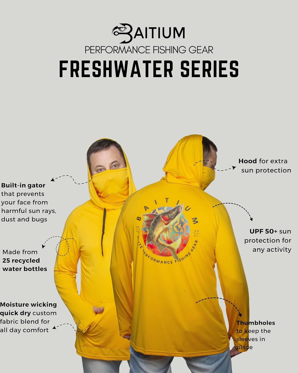 Fishing Shirts for Men,UPF50 Hooded Long Sleeve with Gaiter, Sun Protection Dry Fit Apparel, Face Mask, Fishing Clothes