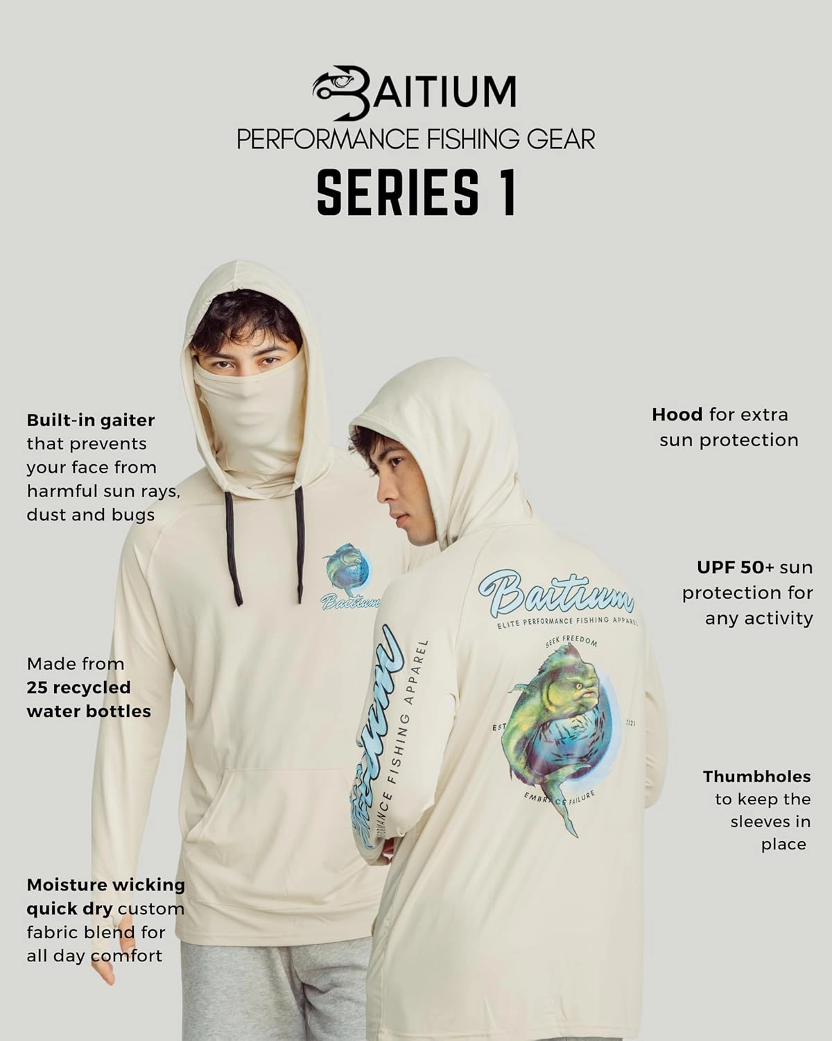 Fishing Shirts for Men,UPF50 Hooded Long Sleeve with Gaiter, Sun Protection Dry Fit Apparel, Face Mask, Fishing Clothes