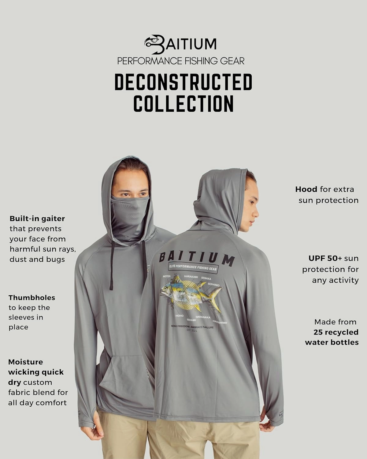 Fishing Shirts for Men,UPF50 Hooded Long Sleeve with Gaiter, Sun Protection Dry Fit Apparel, Face Mask, Fishing Clothes