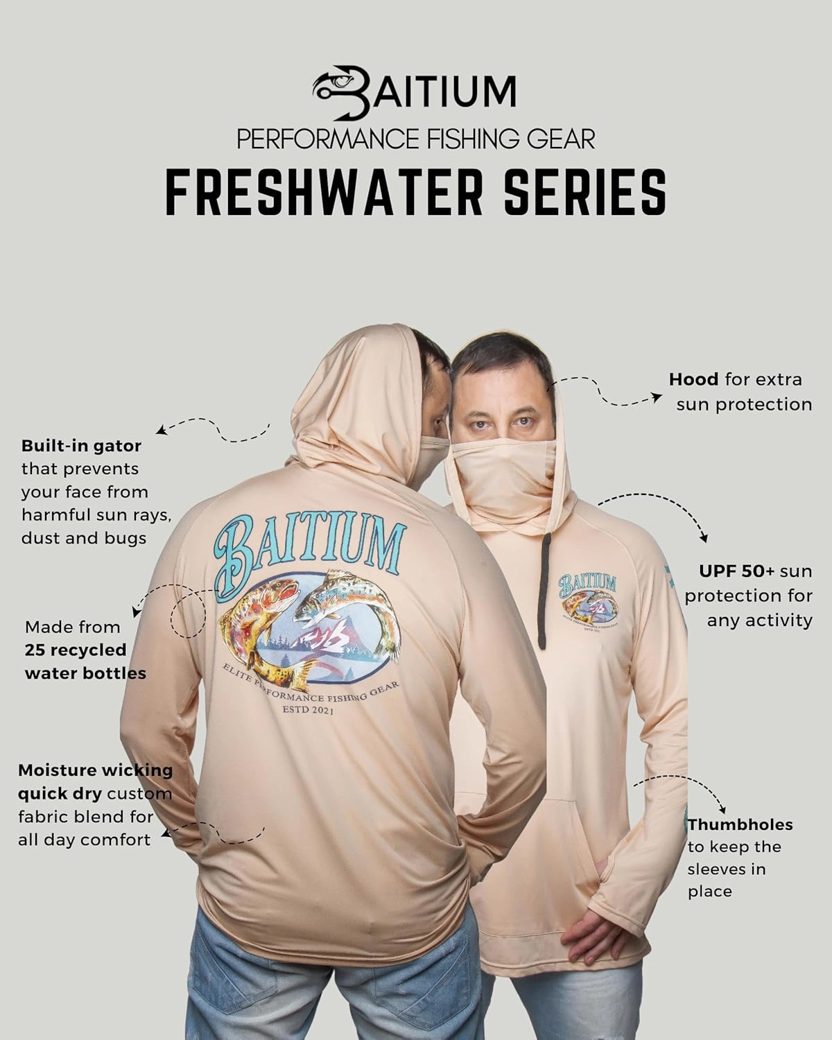 Fishing Shirts for Men,UPF50 Hooded Long Sleeve with Gaiter, Sun Protection Dry Fit Apparel, Face Mask, Fishing Clothes