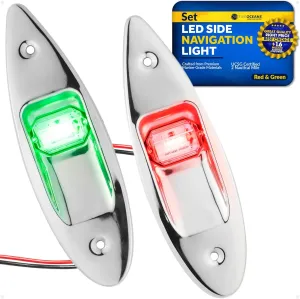 Five Oceans LED Boat Navigation Lights, Bow Light, Vertical Mount Sidelight, Red & Green, 12-Volt, USCG 2NM - FO3840