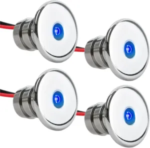 Five Oceans LED Marine Courtesy Lights, 4-Pack Mini Accent Lights, Round Deluxe for Boat Interior, Deck, Cockpit, Blue LED, for Pontoon, Fishing, Bass, Sailboat, RVs - FO-2445-M4