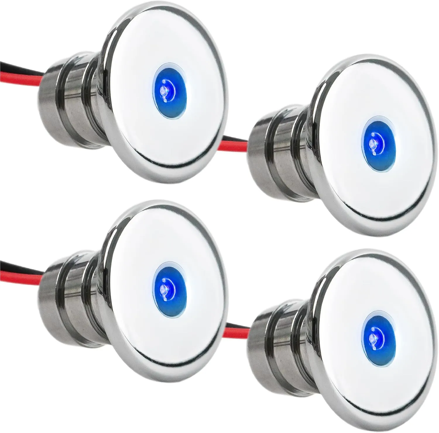 Five Oceans LED Marine Courtesy Lights, 4-Pack Mini Accent Lights, Round Deluxe for Boat Interior, Deck, Cockpit, Blue LED, for Pontoon, Fishing, Bass, Sailboat, RVs - FO-2445-M4