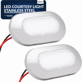 Five Oceans 2-Pack Oblong LED Courtesy Light, Marine Lights for Boat Interior, Deck, Cockpit, Daylight White, IP67 Waterproof, 12V, for Pontoon, Fishing Boat, RVs - FO4139-M2