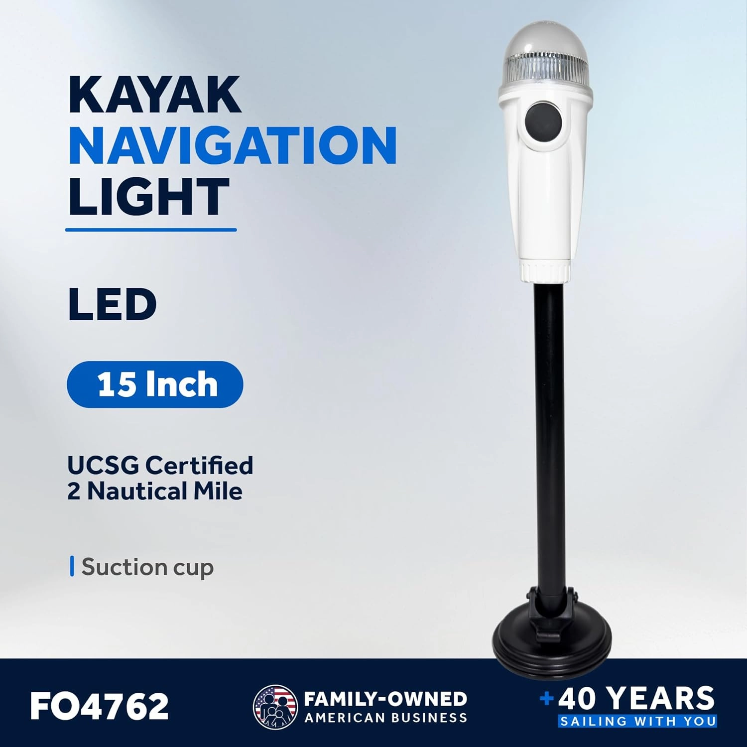 Five Oceans Kayak Lights - Stern Lights for Boats, Anchor Light, 15-inch, Battery-Powered LED Kayak Lights for Night Kayaking with Suction Cup for Small Boat, Canoe, Dinghy, Paddle Board - FO4762