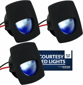 Five Oceans LED Companion Way Light, 3 Pack Marine Courtesy Lights, Square for Boat Interior, Deck, Cockpit, Blue LED, for Pontoon, Fishing, Bass, Yacht, Sailboat, RVs FO-4002-M3