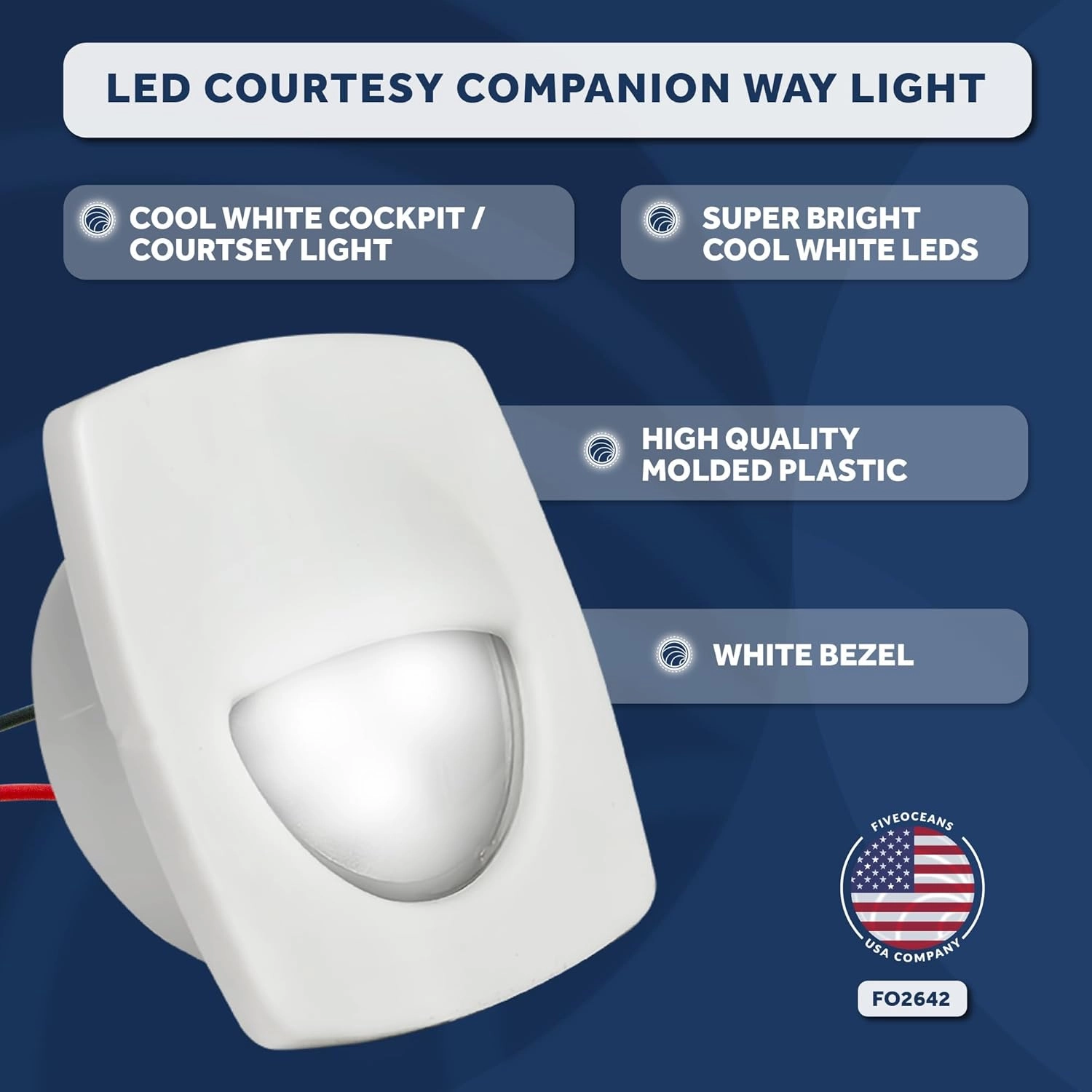 Five Oceans LED Companion Way Light - Marine Courtesy Lights for Boat Interior, Deck, Cockpit; Cool White LED for Pontoon, Fishing, Bass, Yacht, Sailboat Boats, RVs, Caravans - FO2642