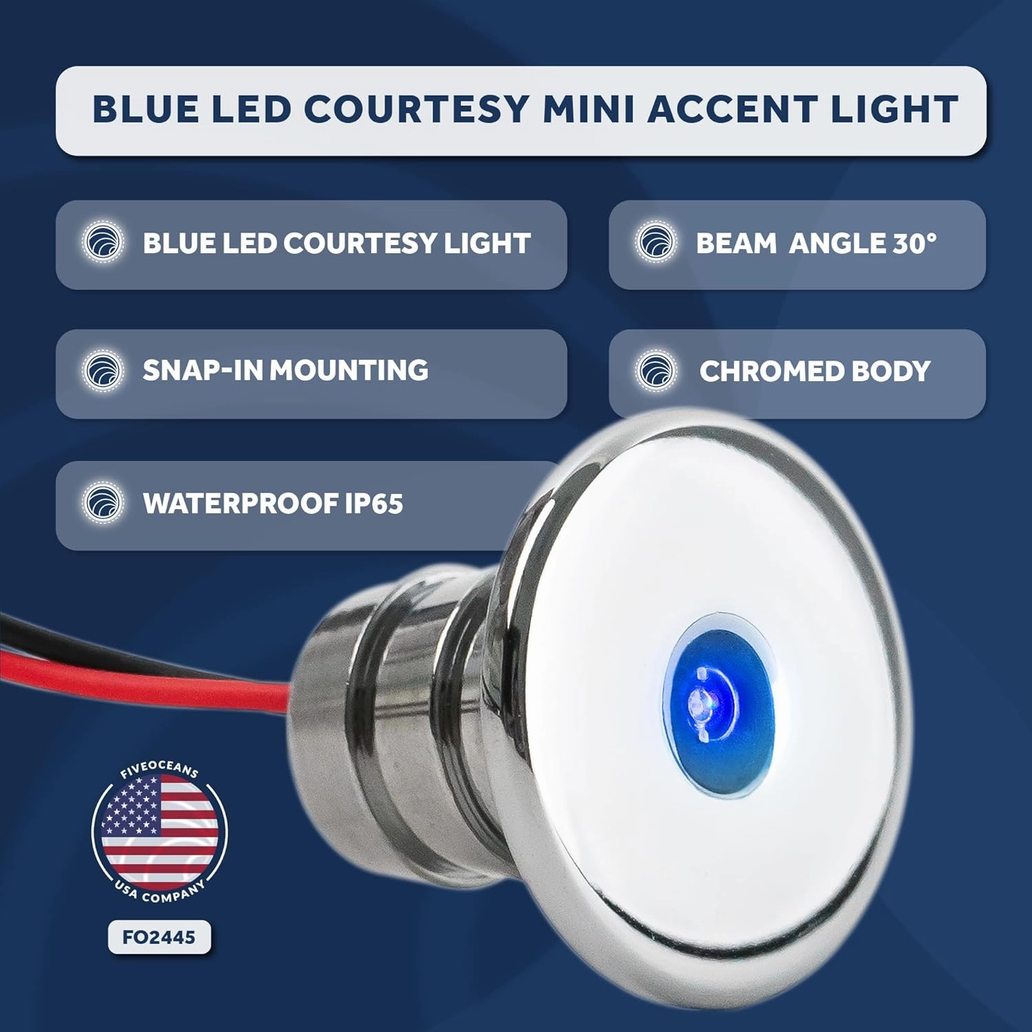 Five Oceans LED Marine Courtesy Lights, Mini Accent Light for Boat Interior, Deck, Cockpit - Blue LED, for Pontoon, Fishing, Bass, Sailboat, RVs - FO-2445