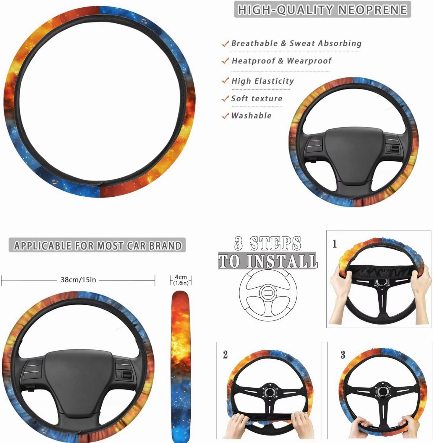 FKELYI Fire Wolf Car Dust-Proof Seat Covers Soft Polyester Headrest Cover Gear Shifter Knob and Handbrake Cover Steering Wheel Cover,Cup Coasters