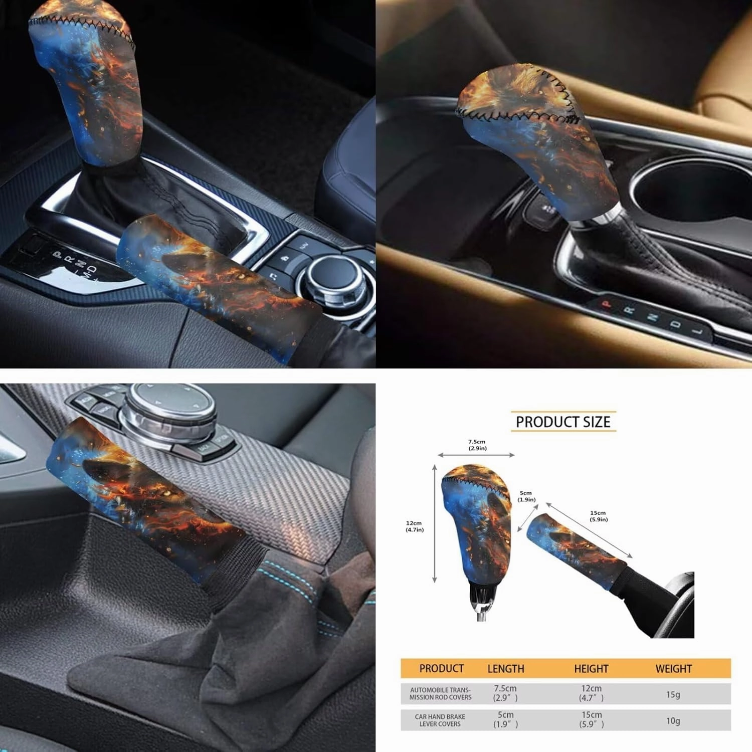 FKELYI Fire Wolf Car Dust-Proof Seat Covers Soft Polyester Headrest Cover Gear Shifter Knob and Handbrake Cover Steering Wheel Cover,Cup Coasters