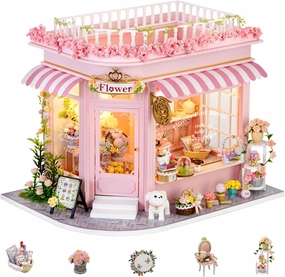 Flever DIY Miniature House Kit, Tiny Home Kit with LED Light, Mini House Build Craft Kits for Adults and Teens, Home Decor Creative Gift for Family/Friends (Colourful Flower Shop)
