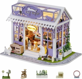 Flever DIY Miniature House Kit, Tiny Home Kit with LED Light, Mini House Build Craft Kits for Adults and Teens, Home Decor Creative Gift for Family/Friends (Kitten' s Paradise)