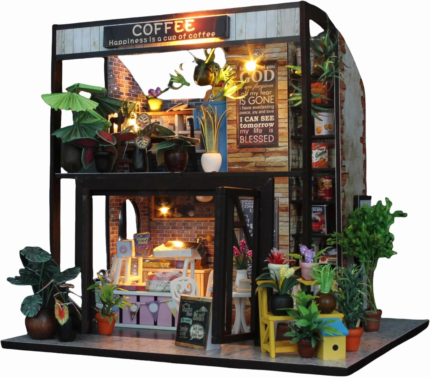 Flever Dollhouse Miniature DIY House Kit Creative Room with Furniture for Romantic Valentine's Gift(Time of Coffee)