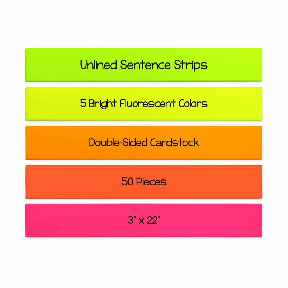 Fluorescent Sentence Strips - 3" x 22" - Card Stock