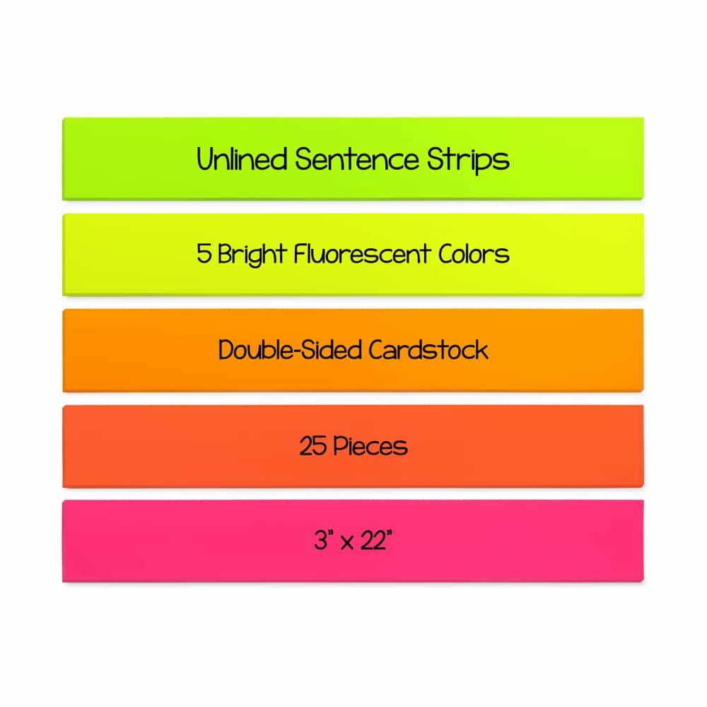Fluorescent Sentence Strips - 3" x 22" - Card Stock