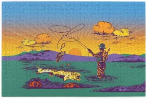 Fly Fishing Wooden Puzzle 1000 Piece Puzzles for Adults, Funny Toys & Family Game Artwork Jigsaw Puzzles,Eco-Friendly Materials,Unique Gift,Challenging Brain Teaser