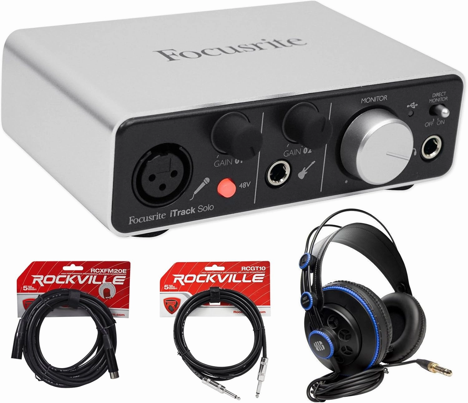 Focusrite ITRACK SOLO LIGHTNING USB Audio Recording Interface Headphones Cables