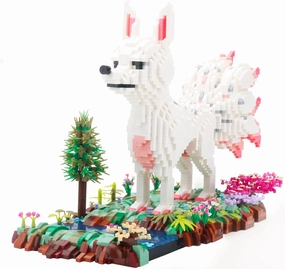 Forest Animal Micro Building Blocks Set - Nine Tailed Fox Stand in Lawns - Flowers and Trees, 4160 PCS Collectible Building Toy Gift for Adults and Kids Ages of 14 