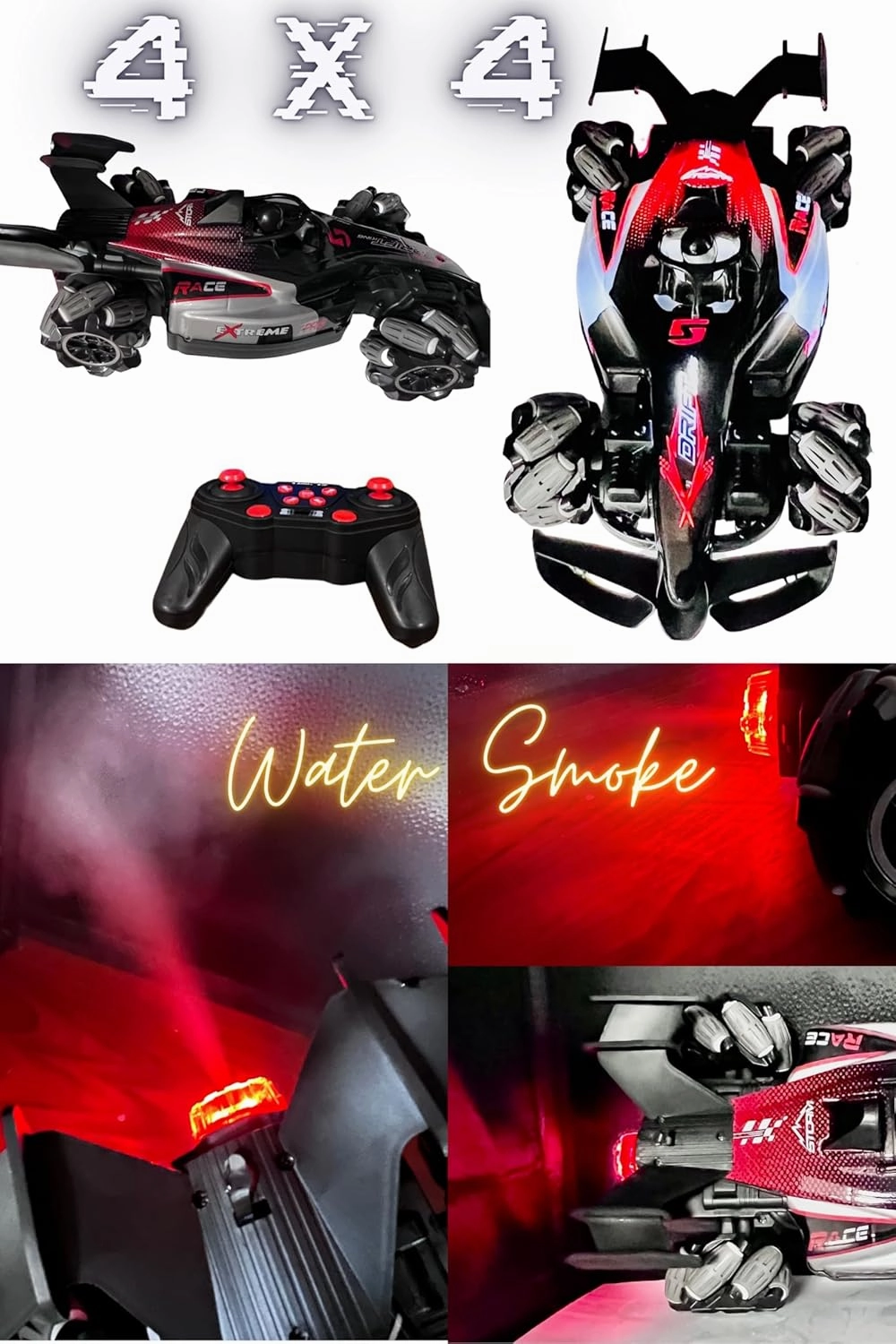 Formula Drift Car with Smoke, LED Lights, 360° Rotation, and Sound with Ultimate Drifting Experience 14"x7" (Red)
