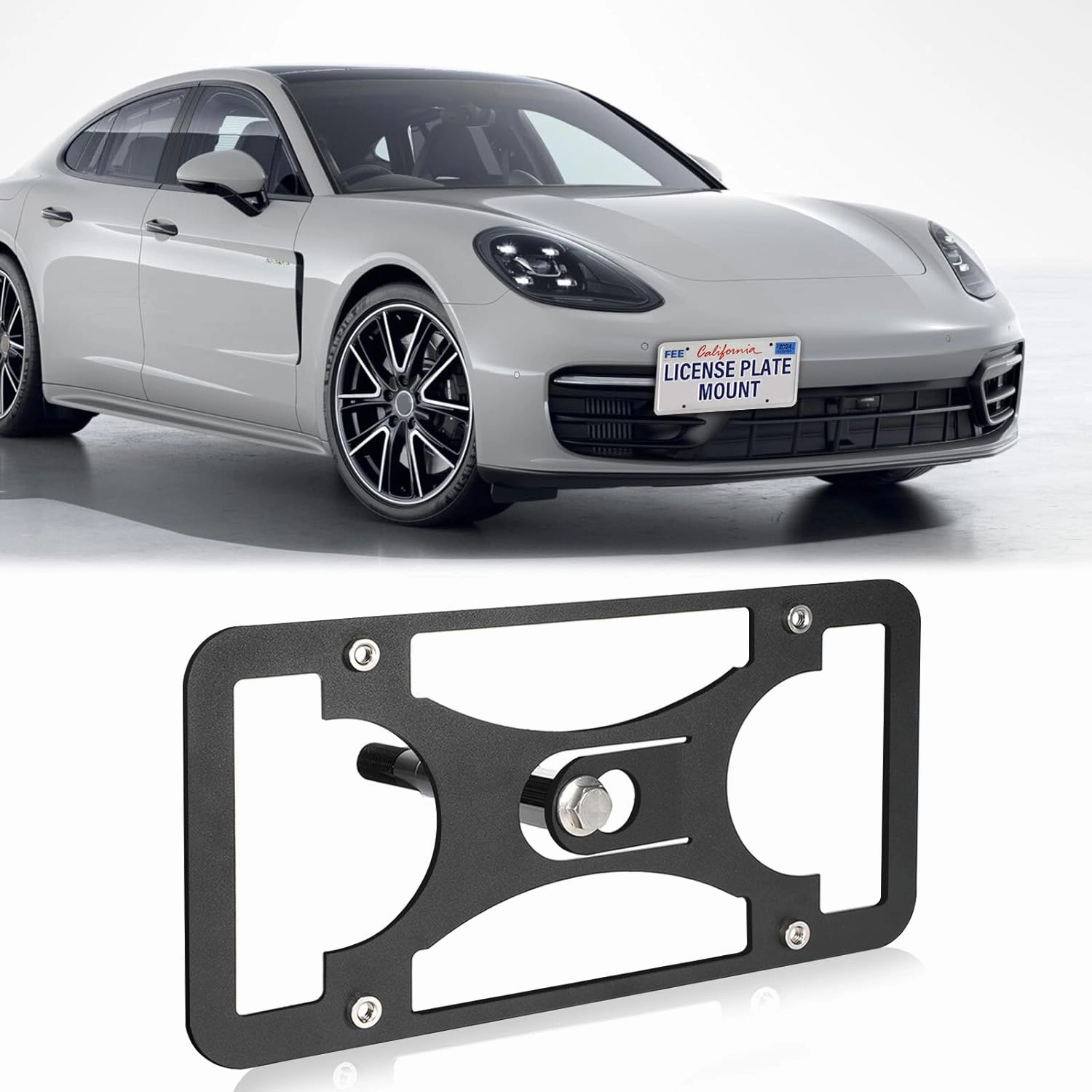 Front Bumper License Plate Mount Compatible with Porsche Panamera 2017-2023, No Drill Front License Plate Frames Tow Hook License Plate Bracket Holder Car Accessories Durable Car Tag Mounting Holder