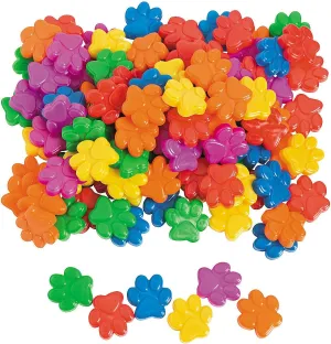 Fun Express Assorted Bright Colors Paw Print Plastic Counters - Classroom Bulletin Board School Wall Decorations Party Supplies - 125 Pieces