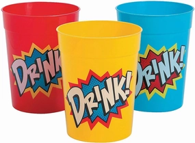 Fun Express Set of 12 Superhero Plastic Tumblers, Holds 10 oz, BPA Free Plastic, Birthday Party Supplies, Multi-Color