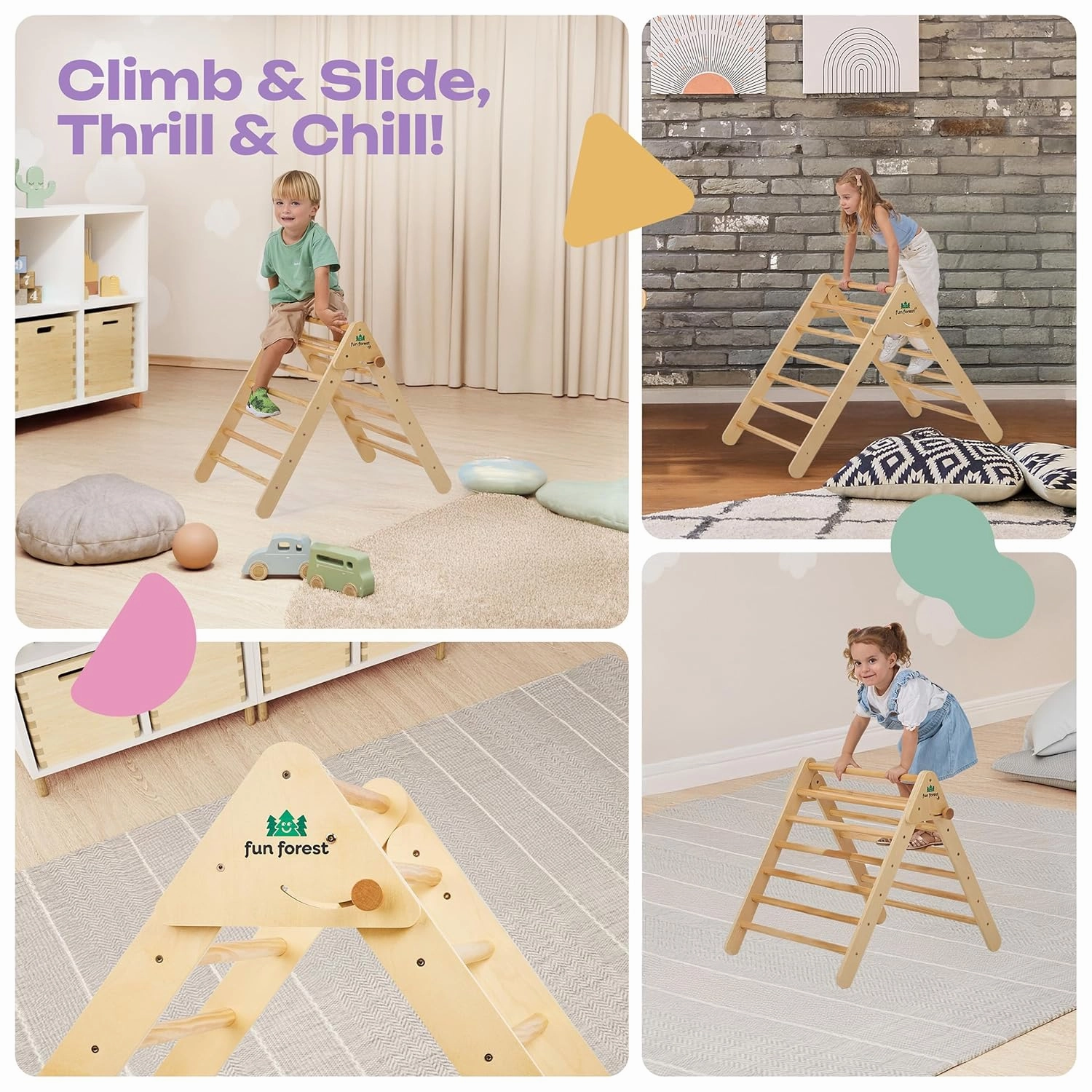 Fun Forest Pikler Triangle | Real Beech Wood Montessori Ladder | Foldable Montessori Climbing Set for Toddler | Climbing Toys Indoor | Climbing Toys for Toddlers 1-3 Inside (Medium)