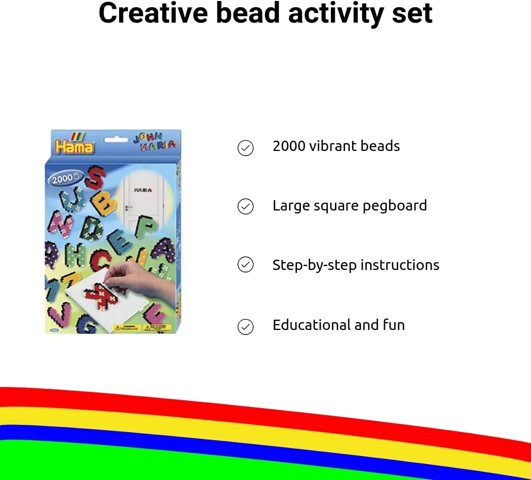 Fuse Beads, Alphabet Activity Box, Multicolor, 2000 Beads & Pegboard Set, Arts & Crafts Toys for Kids Ages 5 