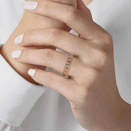 Gabriel & Co | 14K Yellow Gold Cuban Link Stackable Ring