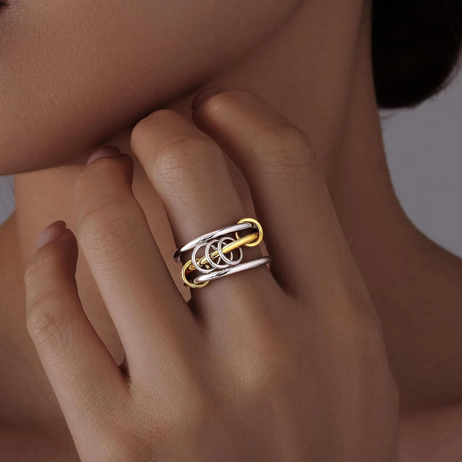 gelbesty Stackable Gold Silver Band Rings for Women Non Tarnish, Cubic Zirconia Statement Thumb Pinky Rings Two Tone, Mixed Metal Jewelry for Women Size 5/6/7/8/9/10/11