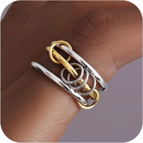 gelbesty Stackable Gold Silver Band Rings for Women Non Tarnish, Cubic Zirconia Statement Thumb Pinky Rings Two Tone, Mixed Metal Jewelry for Women Size 5/6/7/8/9/10/11